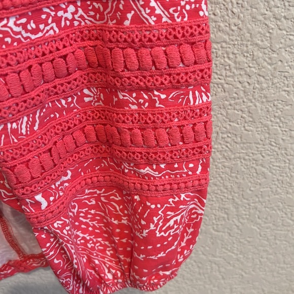 Coolibar women’s Sarti shirt radiant coral delicate paisley UPF 50 tassel medium - Picture 6 of 7